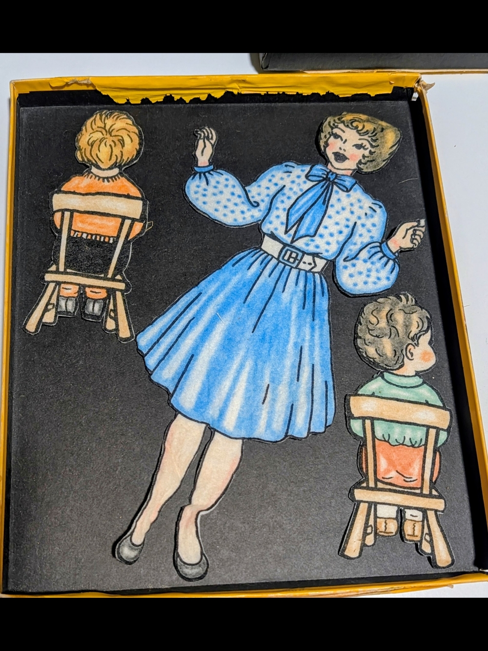Vintage Biblical Flannel Board Cutouts - Blue Dress Woman & Children